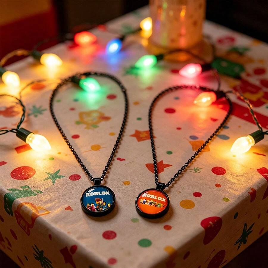 Roblox 1pc New Cartoon Necklace, Unisex Decorative Necklace With Cute Round Pendant, Fashionable Accessory, Ideal Gift For Birthday, Party, Holiday - Roblo Necklace (Red) - View 1