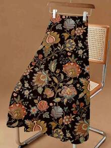 Floral Embroidery Pattern Skirt With Vintage Design For Autumn And Winter Wear Suitable For Women As A Gift For Mother Or Friend - Black - View 2