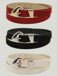 3/2/1pc Pack Women's Suede Belt Set Minimalist Design With Vintage Gold/Silver Buckle Icy Blue Tomato Red Lime Sorbet Blush Pink Belts For Summer And Holidays - A - View 12