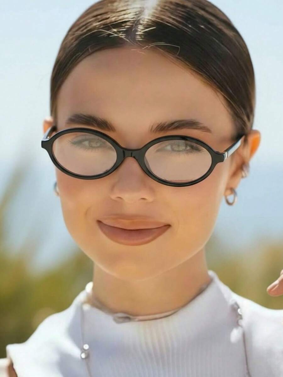 Korean Retro Oval Glasses - Small Frame  For Women - BLACK - View 1