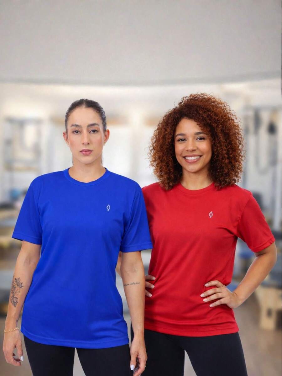 Kit Of 2 Women's Dry Short Sleeve T-Shirts For Basic Gym Workout - Real/Rojo - Ver 1