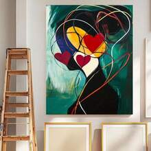 1pc Cuadro de Pintura Abstracta de Niña en Lienzo, Decoración de Pared Estilo Pintura al Óleo Graffiti, Impresiones en Lienzo de Arte Callejero para Dormitorio y Sala de Estar, Marco de Madera Maciza para Colgar con Preparación de Montaje, Cuadro de Pintura Abstracta de Niña, Marco de Lienzo, Lienzo Envolvente de Graffiti - Enmarcado - Ver 5