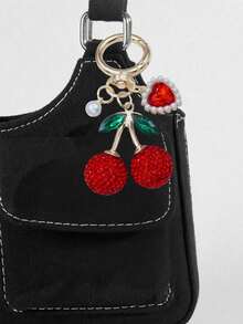 1pc Elegant Cherry Keychain With Rhinestone & Green Gemstone Accents – Golden-Tone Chain Bag Charm | Sparkling Cherry Pendant, Fashion Key Ring, Cute Fruit Keychain, Shiny Bag Decoration, Detailed Craftsmanship | Perfect Accessory For Women & Girls, Ideal For Handbags, Backpacks, Wallets, Car Keys | Great Gift For Valentine's Day, Mother's Day, Birthday, Party, Wedding, Graduation, Christmas & Everyday Use - Multicolor - View 10