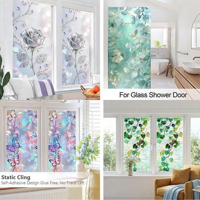 Bộ 7 miếng dán cửa kính mờ họa tiết cây xanh. Dây leo xanh, hoa hồng, bướm. Có thể tháo rời, chất liệu PVC chống thấm nước, dạng màng tĩnh điện. Thích hợp cho cửa kính phòng khách, phòng ngủ, phòng tắm và trang trí nhà cửa, bảo vệ sự riêng tư của bạn.