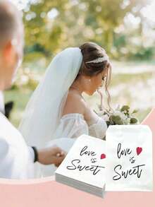5/10/20pcs Love Is Sweet Gift Bags, 13x18cm White/Kraft Paper Bags, Suitable For Wedding Decor, Wedding Candy Bags, Party Gift Bags - Multicolor - View 2