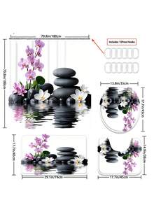 1/3/4 Stücke Set eleganter Phalaenopsis Orchidee Heißwasserstein Badezimmer Duschvorhang Set; SPA minimalistischer Designstil, wasserdicht und verschleißfest, geeignet für Badezimmerdekoration und passende Badezimmeraccessoires. Größe ist 71*71 Zoll, enthält 12 Haken, kommt mit Toilettendeckelabdeckung, Badezimmer Fußmatte und kleinem Teppich, hergestellt aus hochwertigem Polyestergewebe, waschbar und schimmelresistent. - Schmetterling - Übersicht 13