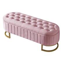 Elegant Button-Tufted Velvet Storage Ottoman Bench With Metal Legs, Upholstered Storage Bench For Bedroom & Living Room, Beige/Pink – Fully Assembled Except Legs - 粉色 - 查看 5
