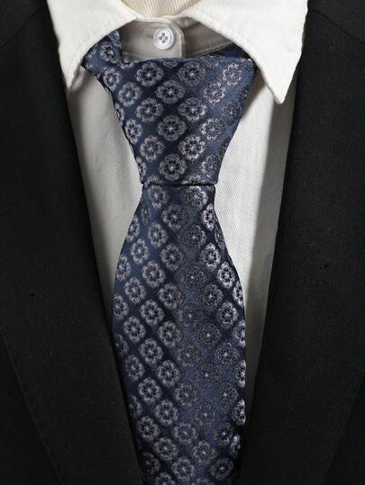 1pc Men's Navy Vintage Jacquard Geometric Necktie