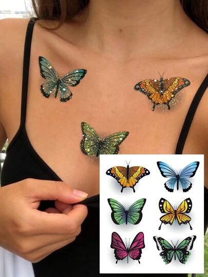 STARTTOOS Glitter Gradient Colorful Y2K Butterfly Pattern Small Arm Tattoo Stickers, DIY Wrist Ankle Shoulder Neck Collarbone Body Temporary Tattoo Stickers