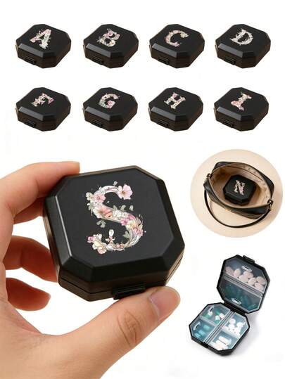 Hộp đựng thuốc vuông di động, thiết kế chữ cái A-Z với hoa, hộp đựng thuốc 6 ngăn, hộp đựng thuốc du lịch, quà tặng sáng tạo cá nhân hóa, thích hợp cho du lịch và hoạt động ngoài trời, vừa vặn trong túi xách hoặc túi quần, có thể dùng làm quà cưới, quà tặng và trang trí tiệc, hộp đựng đồ du lịch thiết kế độc đáo, quà tặng Ngày của Mẹ, quà tặng cho bạn bè, quà tặng cho y tá.