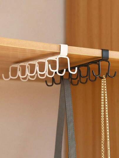 No-Drill Double Row Hat & Belt Organizer Rack - 6 Hooks Hanger For Cabinet Closet, Simple Wall Mounted Storage Shelf For Caps Scarves Bags, Kitchen Bedroom Entryway Space-Saving Essential