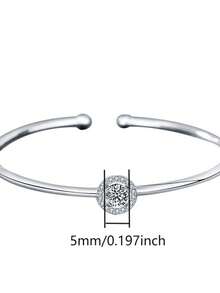 Brazalete de plata S925 con moissanita, diseño de pavé de moissanita redonda, minimalista y de lujo, adecuado para uso diario y como regalo del Día de San Valentín - Plateado - Ver 4