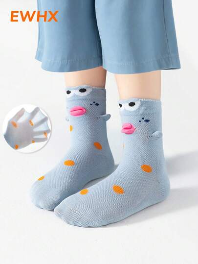 1 Pair Children's Thin Breathable Mesh Clownfish Socks, Funny & Cute, Suitable For Boys & Girls, Children's Socks Gift, Blue