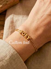 Customized 26 Letter Stainless Steel Box Chain 3D Balloon Bubble Letter Bracelet, Bohemian Style Suitable For Women's Daily Wear, Minimalist, Valentine's Day, Mother's Day, Christmas Gift - Gold - View 2
