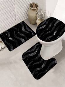 1/3/4 Sets Black & Gold Glitter Wavy Bathroom Shower Curtain Set; Luxury Design, Waterproof & Durable, Suitable For Bathroom Decor & Accessories. Size: 71"X71", Includes 12 Hooks, Toilet Seat Cover, Bath Mat & Rug, Great For Holiday Decor, Room Decor, Housewarming, Bathroom Curtain, Bathroom Set, Travel Essentials, Back To School/Graduation/Mother's Day Gift - Black and Gold Glitter - View 7