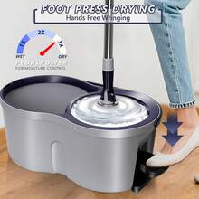 Spin Mop And Bucket Set,Masthome EasyWring Microfiber Spin Mop With 3 Mop Pads,Pedal Spinning Mops And Bucket With Wringer Set For Floor Cleaning - Home & Office Suitable - Xanh đậm - Xem 2
