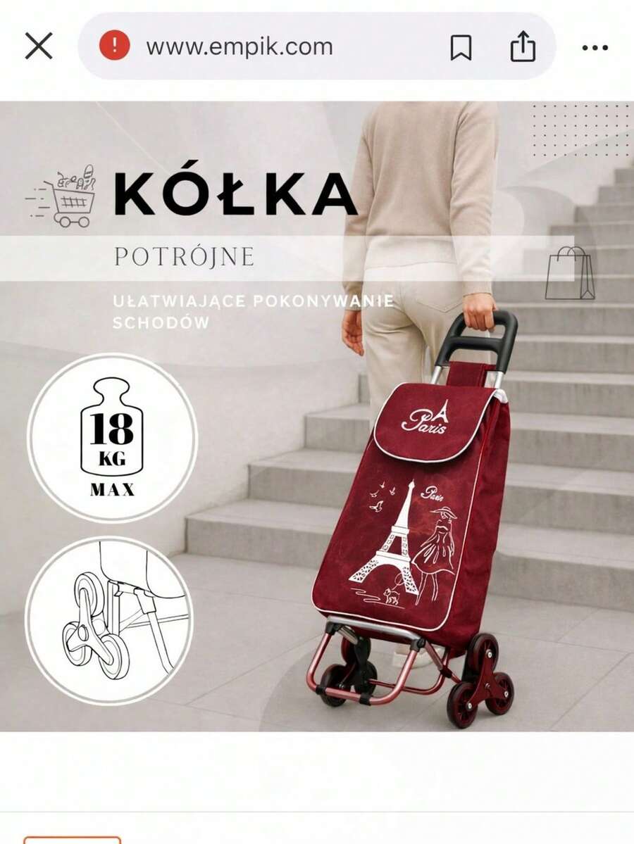 Wózek na zakupy z torbą – estilo Paris, wygoda na co dzień - Borgonha - Ver 1