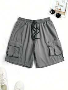 HEYKESON Men's Casual Solid Color Cargo Shorts - Dark Grey - View 3