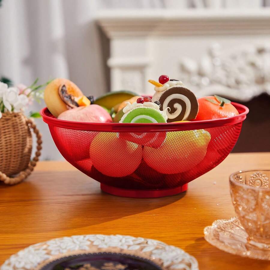 2pcs Heavy Duty Metal Fruit Basket With Net Cover - Rust-Resistant Design, Breathable Ventilation Holes, Sturdy Metal Structure, Suitable For Kitchen, Camping, Picnic, Christmas Decor - Reusable Storage Basket, Great For Fruit, Picnic Organization, Ventilation Design, Kitchen Storage, Outdoor Enthusiasts, Organizers - 彩色 - 查看 1