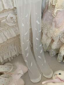 1 đôi quần tất nữ siêu mỏng in hình lông vũ, kiểu dáng thời trang Lolita đường phố Y2K, dành cho nữ. - màu đen - Xem 7