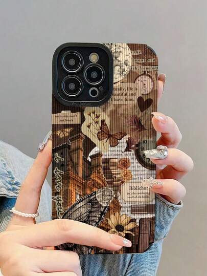 1pc New Fashionable And Elegant Butterfly Rose Slogan Pattern Shock-Resistant Protective Phone Case, Suitable For Daily Use, Design, Great Gift For Friends And Family, Compatible With IPhone17/17Air/17Pro/17ProMax/IPhone16/16Plus/16Pro/16ProMax/IPhone15/15Plus/15Pro/15ProMax/IPhone14/14Plus/14Pro/14ProMax/IPhone13/13Pro/13ProMax/IPhone12/12Pro/12ProMax/IPhone11/IPhone11Pro/11ProMax