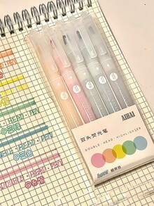 5 piezas/paquete Bolígrafos fluorescentes resaltadores de doble punta, con ventana de tinta, marcadores fluorescentes resistentes a manchas para aprendizaje, toma de notas, planificadores, diarios, bullet journals y útiles escolares - Multicolor - Ver 13