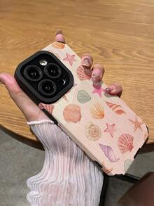 1个简约海洋贝壳和海星图案竖款仿皮手机壳，防刮耐磨，高品质软壳，适合作为生日/节日礼物送给朋友、家人、情侣，适用于 17/17 Air/17 Pro/17 Pro Max、16/16 Plus/16 Pro/16 Pro Max、15/15 Plus/15 Pro - 彩色 - 查看 5