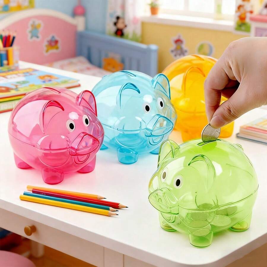 1 chiếc ống tiết kiệm bằng nhựa trong suốt hình hoạt hình màu xanh dương/xanh lá cây/hồng/cam, hũ tiết kiệm sáng tạo, quà tặng cho trẻ mẫu giáo, quà sinh nhật, quà tựu trường, hộp đựng tiền xu cho bé trai và bé gái