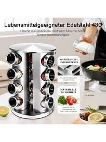 Spice Carousel With 16 Spice Jars, 360° Rotating Spice Rack, Spice Turntable Storage Unit, Spice Organizer, Stainless Steel Construction, Silver Finish - 16-piece Round Spice Rack Set - View 5