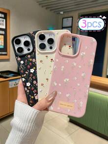 3 件套花卉印花手机壳，兼容 和 Galaxy，采用甜美、浪漫、可爱的粉色、白色、玫瑰红配色设计，特别适合年轻女性。 - 彩色 - 查看 1