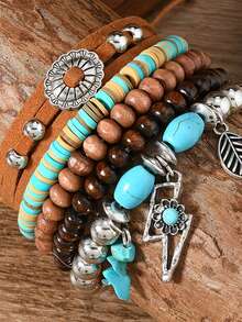 Bộ 5 vòng tay phong cách Bohemian, trang sức đính hạt bằng da PU màu ngọc lam cổ điển với mặt dây chuyền hình lá/tua rua nhiều lớp, phù hợp cho các buổi hòa nhạc, kỳ nghỉ, hẹn hò, lễ hội và đeo hàng ngày. Đây là phụ kiện đính hạt, hoàn hảo cho phụ nữ quanh năm. Một món quà lý tưởng cho Ngày của Mẹ, Giáng sinh, Ngày Valentine dành cho phái nữ. - Nhiều màu - Xem 3