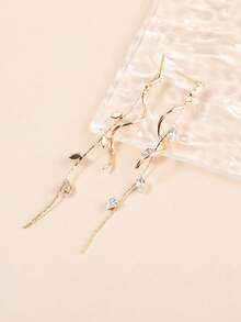 1 Pair Elegant Luxury Leaf Star Teardrop Chain Tassel Pendant Earrings For Women, Stylish Dangle Earrings Perfect For Daily Wear Weddings Formal Events Prom, Available, All-Match Fashion Jewelry Gift For Her, Mother's Day Gift - 金黃色 - 查看 5