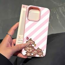 Cute Monkey With Fast Food Pattern Phone Case-Compatible With Samsung,  12, 13, 14, 15 Pro,  14 Plus,  15, 16 Pro Max,  17,  17 Pro,  17 Pro Max,  17 Air, And  17e. Made Of TPU Material With Anti-Slip And Drop-Protection Features; A Stylish And Adorable Phone Case Design. A Perfect Gift For Yourself, Family, Friends, Or A Partner. - 粉紅色LB11 - 查看 3