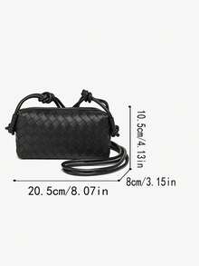 Elegant Black Woven Mini Crossbody Bag For Women, Soft PU Leather Square Shoulder Bag With Cute Bow Decor, Detachable Long Strap, Woven Texture Handbag, Casual Daily Clutch, Minimalist Fashion Tote, Lightweight Shoulder Bag, Multifunctional Crossbody Bag Suitable For Work, Date, Travel, Shopping, Office, Fashion Woven Handbag, Sophisticated Evening Clutch, Durable Soft PU Leather Wristlet, Stylish Bow Decor Crossbody Bag - Black - View 8