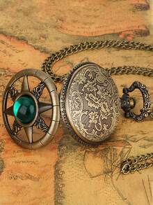 复古男士黑色表盘怀表，配链条，复古罗马数字，男士礼物 - 銅色 - 查看 5