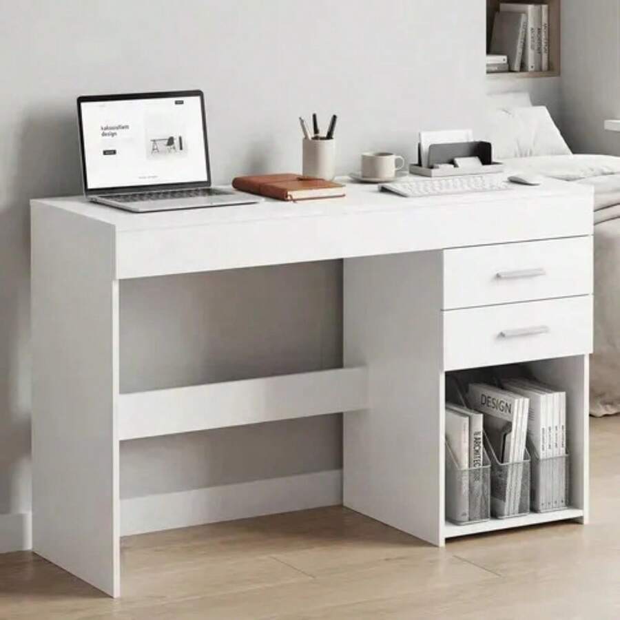 Escritorio Para Computadora Con 2 Cajones Estilo Moderno - Blanco - Ver 1