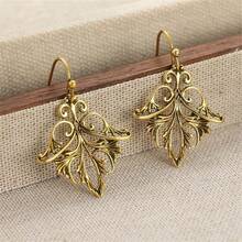 1 Pair Vintage Gold Color Carving Flower Drop Earrings For Women Geometry Party Daily Wear - Gold Color - View 7