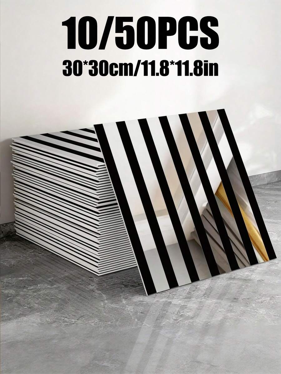 10/50片装 奢华金/银箔 30*30厘米 网格自粘墙贴，易撕易贴，防水防潮，易清洁，仿瓷砖贴纸 - 10/50PCS - 查看 1