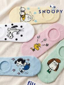 SNOOPY 1/5/10双装正品史努比图案男士夏季船袜/运动袜。可爱卡通史努比袜子，透气吸湿，休闲船袜，卡通图案，适合学生/成人，可作为礼物和日常穿着。 - 彩色 - 查看 3