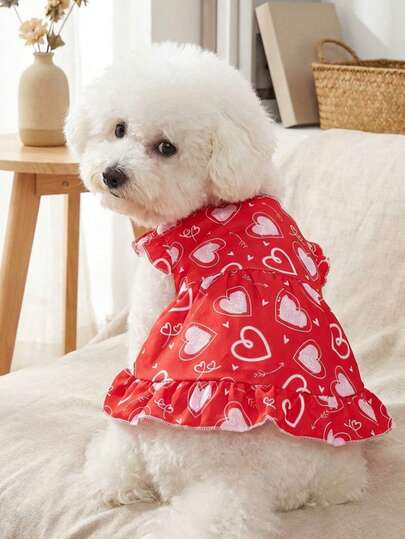 PETSIN 1pc Valentine's Day Heart Pattern Cute Pet Dress For Cats & Dogs, Oversized