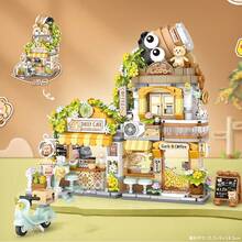 Bộ đồ chơi xếp hình hơn 860 mảnh ghép hình quán cà phê gấu trúc trong thành phố, quán cà phê gấu trúc có thể mở được, mô hình đường phố thu nhỏ, hộp xếp hình sáng tạo, quà tặng cho Halloween, sinh nhật, Giáng sinh, xếp hình mini. - Nhiều màu - Xem 2