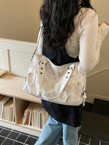 Retro Minimalist Large Capacity Fashion Student/Work Commute Tote Bag - Beige - View 9