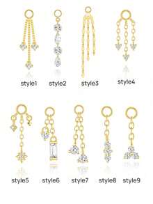 1件DIY金/银钻石螺旋耳坠，垂坠式钻石耳骨环，迷你水滴耳骨环，肚脐环吊坠 - 金色 - 查看 11