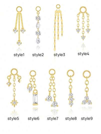 1pc DIY Gold/Silver Diamond Spiral Earring Pendant, Sparkling Diamond Cartilage Clip Pendant, Small Ear Cartilage Earring Pendant, Belly Ring Pendant