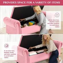 Ottoman Storage Bench,Sofa Bench,Foot Rest Stool,Velvet End Of Bed Bench,Storage Box With Lid, Entryway Bench,168 KG Load Capacity - 粉色 - 查看 2