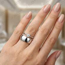 Pair Of Engagement Rings Silver 8mm + Solitaire Ring 2mm White Stone Valentine's Luxury Couple - Silver - View 2