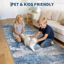 2x6 Runner Rugs Machine Washable Non-Slip Backing Soft Stain Resistant Abstract Kitchen Rug Indoor Runner Carpet for Hallway Bedroom Light Blue - Azul claro - Ver 4