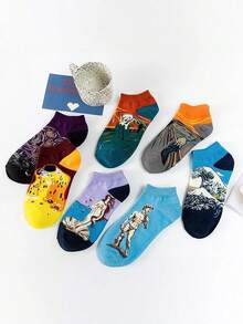 1/3/5 Pairs Random Men's Colorful Geometric Plaid Pattern Comfortable Casual Socks, Suitable For Spring/Summer Outings - Multicolor - View 2