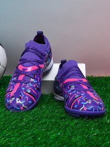 1 par de zapatos de fútbol unisex, zapatos de entrenamiento y partido de césped natural al aire libre de caña baja, zapatos de fútbol americano para jóvenes, zapatos deportivos profesionales con cordones delanteros y tacos TF - Morado - Ver 2