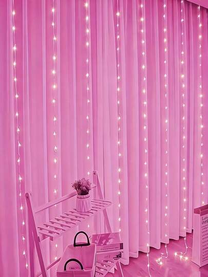 Bộ 2 đèn rèm cửa sổ màu hồng, 300/200/100 đèn LED, có nguồn điện, điều khiển từ xa, 8 chế độ chiếu sáng, dây màu hồng, thích hợp trang trí ban công, tiệc sinh nhật và Giáng sinh để tạo không khí lễ hội mộng mơ.